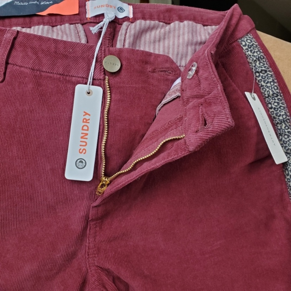 NWT Anthropologie Sundry Leopard Corduroy Trousers Pants Wine Maroon 27 28 - Picture 6 of 6